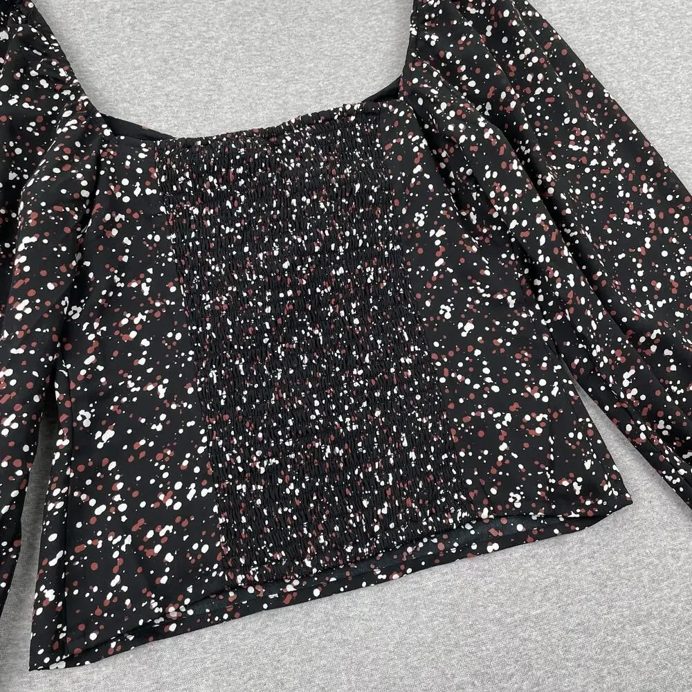 Abercrombie & Fitch Top Womens S Black Sweetheart Neck Speckled Tie Front NWT